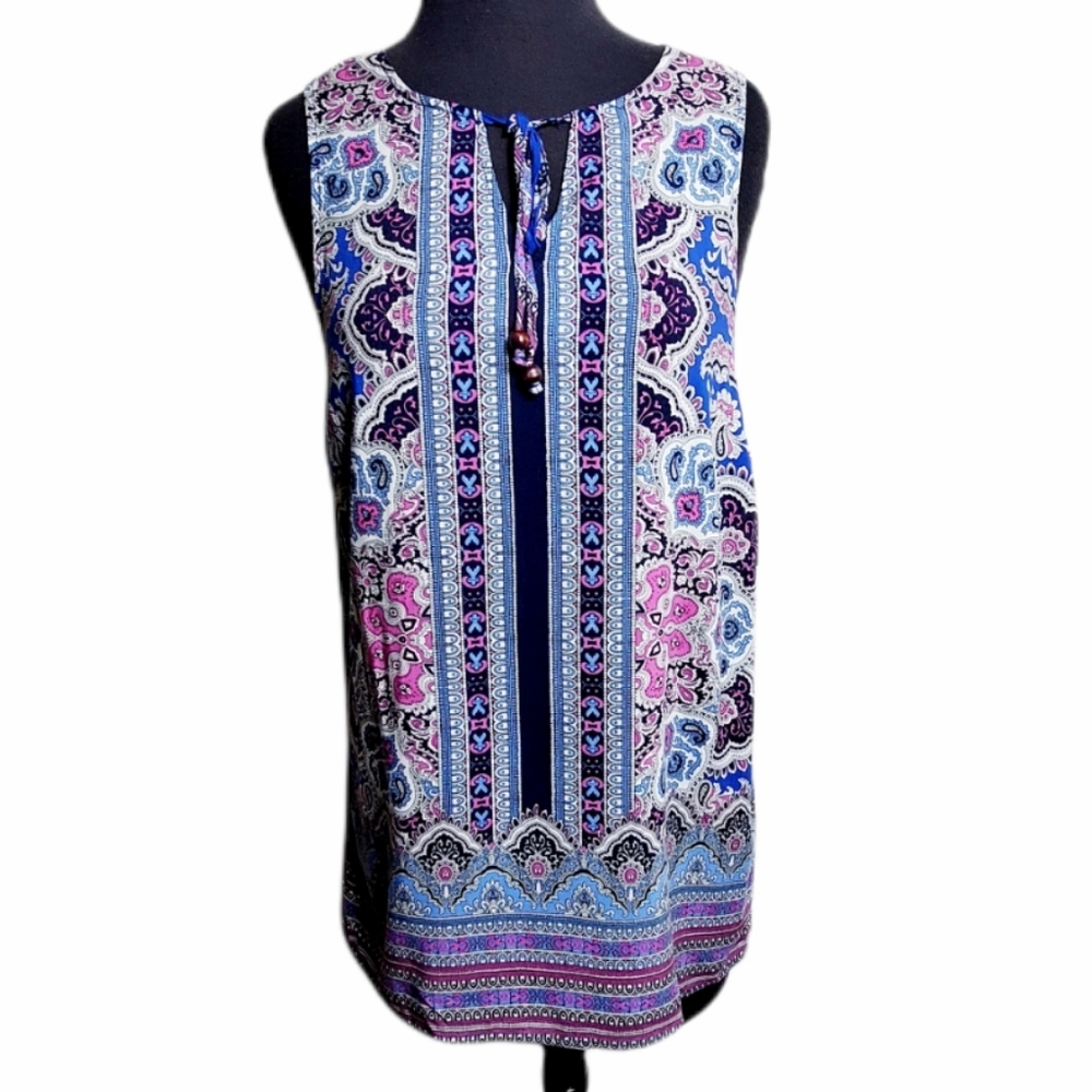 Rose & Rhyme paisley print sleeveless tie scoop neck top size XS